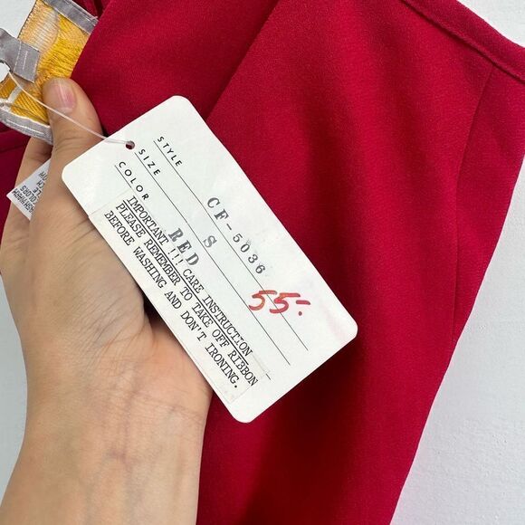 Vintage 90'S Red Spaghetti Strap High Front Leg Slit Lace Up Midi Dress Size S - Picture 8 of 10